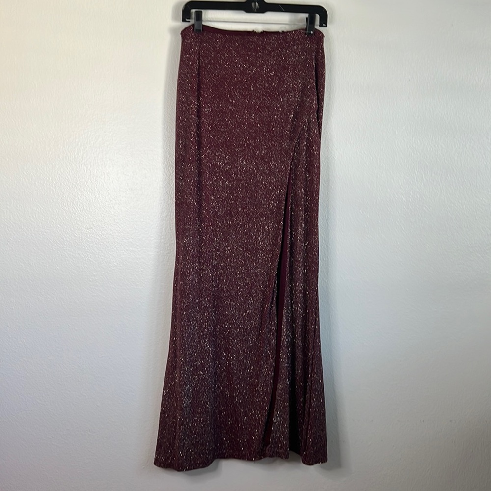 NWOT Crystal Doll Red Sparkle High Slit Maxi Skirt sz M